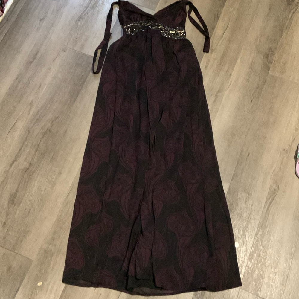 Fully lined chiffon maxi dress with beading on waist. Size 4